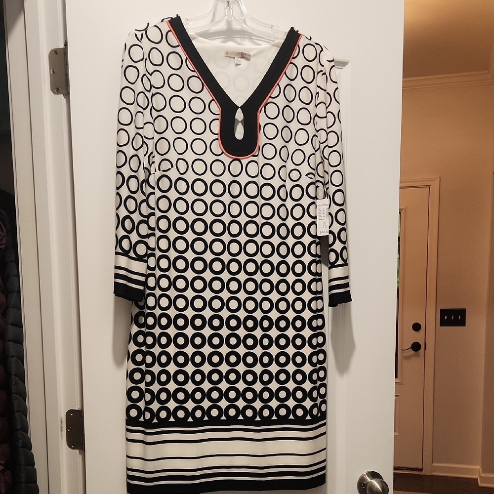 Dress Barn Black and White Geometric Long Sleeve Dress